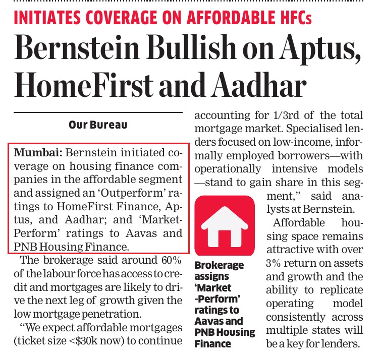Housing finance stocks near inflection point, Bernstein picks 2 favourites